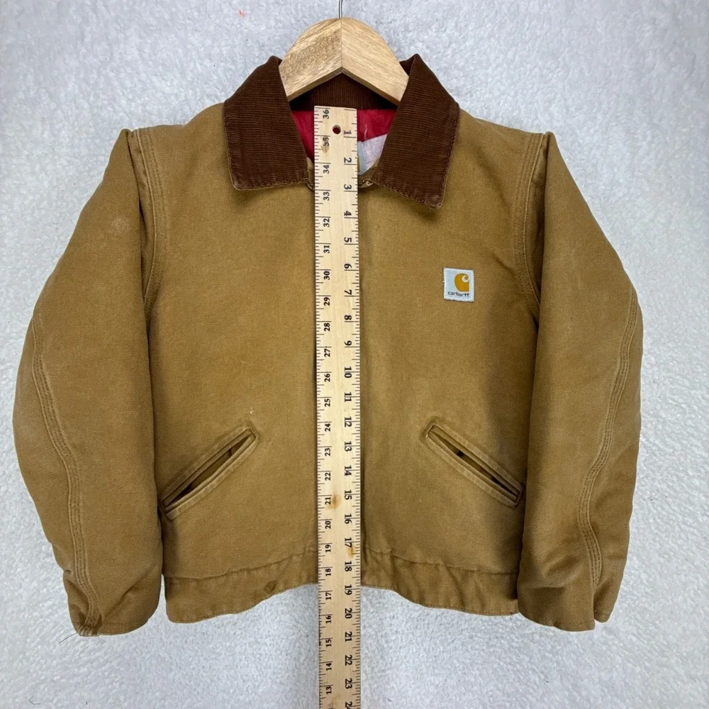 Carhartt‎ Detroit Jacket Quilt Lined Youth Medium Y20 BRN Brown Red Lining